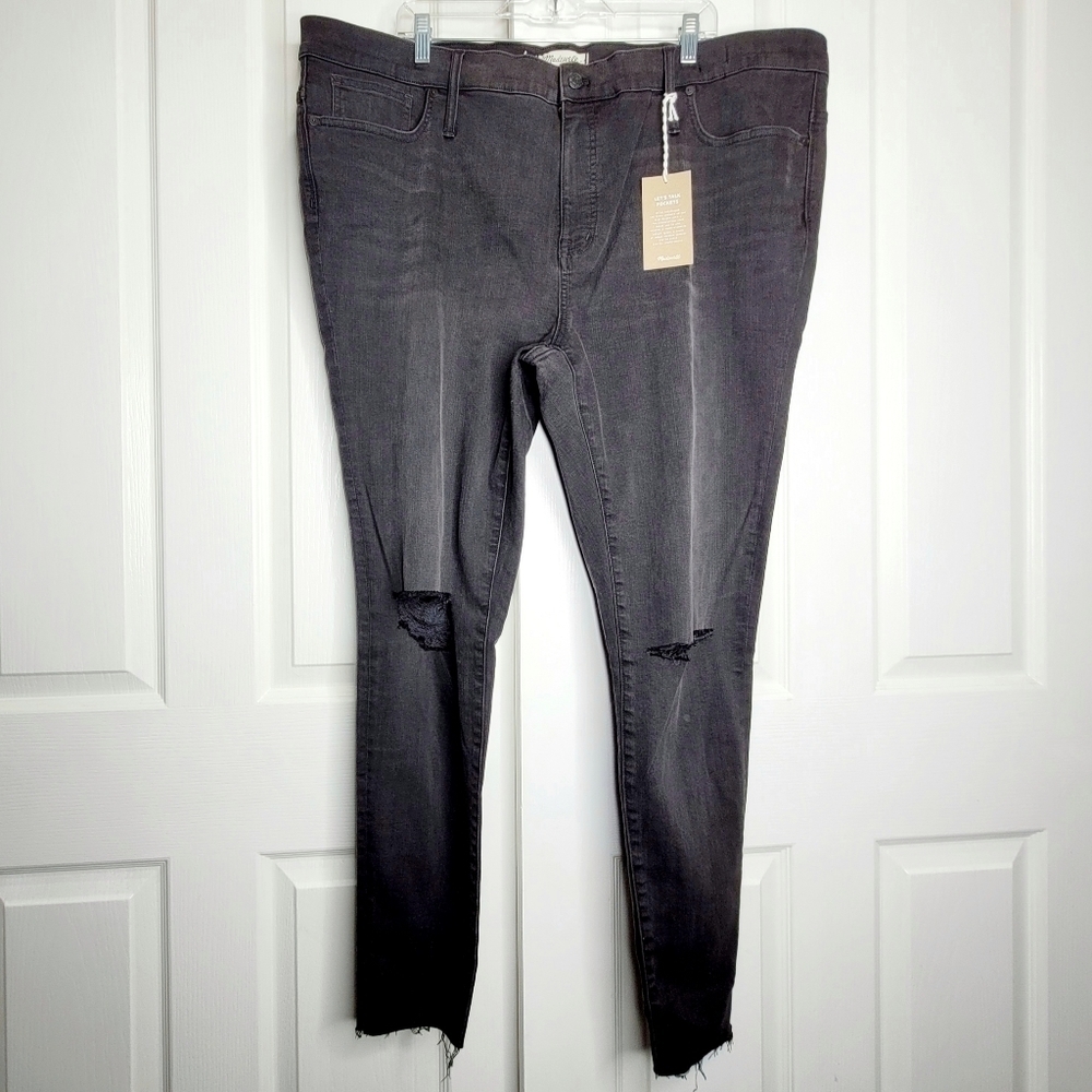 Madewell 9" High-Rise Skinny Jeans Size 37 Black Plus Size Ripped Distressed NWT